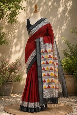 Red - Jaipur Linen Cotton Saree